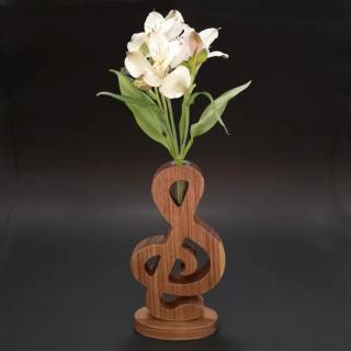 Dřevěná váza ve tvaru houslového klíče, masivní dřevo, výška 24 cm