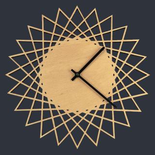 Dřevěné hodiny nástěnné ve tvaru slunce, masivní dřevo, průměr 30 cm
