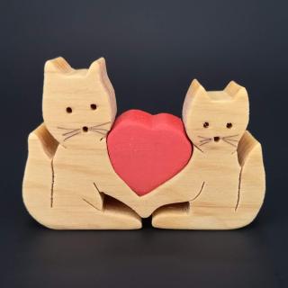 Dřevěné kočky se srdcem, masivní dřevo, 7x5x1,5 cm
