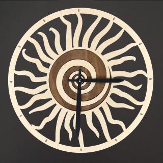Dřevěné nástěnné hodiny slunce v kruhu, 30cm