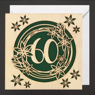 Dřevěné přáníčko narozeninové - 60, zelené, 15 cm, bez textu, český výrobek