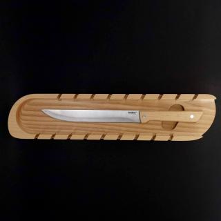 Dřevěné prkénko na bagety s nožem, masivní dřevo, 41x9x3 cm