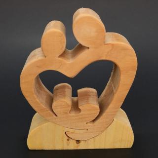 Dřevěné puzzle betlém v srdci, masivní dřevo dvou druhů dřevin, 9x12x3 cm