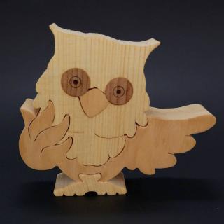 Dřevěné puzzle sova, masivní dřevo dvou druhů dřevin,15 cm