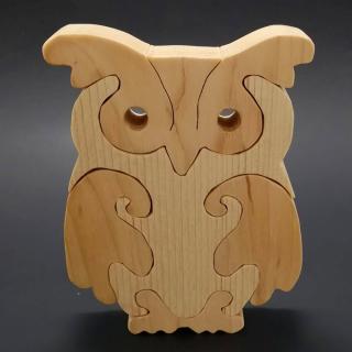 Dřevěné puzzle sova, masivní dřevo dvou druhů dřevin, 15 cm