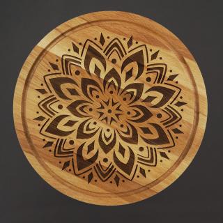 Dřevěné servírovací prkénko - podnos mandala, masivní dřevo, 30 cm