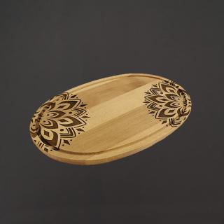 Dřevěné servírovací prkénko - podnos oválné mandala, masivní dřevo, 38 cm