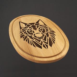 Dřevěné servírovací prkénko - podnos oválné vlk, masivní dřevo, 38 cm