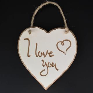 Dřevěné srdce s rytým textem - I love you, masivní dřevo, 16x15x1 cm
