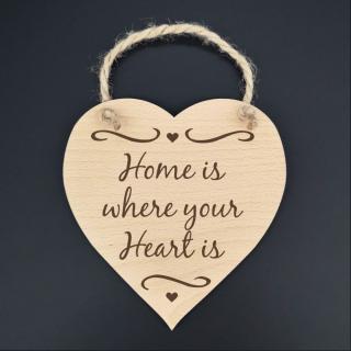 Dřevěné srdce s textem Home is where ...., masivní dřevo, 16x15 cm