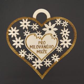 Dřevěné srdce s textem  pro milovaného muže , 7 cm, český výrobek