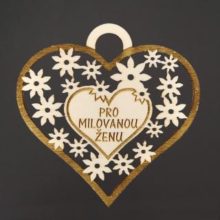 Dřevěné srdce s textem  pro milovanou ženu , 7 cm, český výrobek