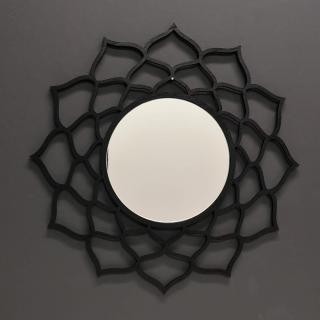 Dřevěné zrcadlo ve tvaru mandaly, černá barva, průměr 41 cm