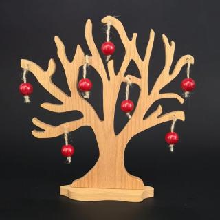 Dřevěný 3D strom s červenými jablky, masivní dřevo, výška 20 cm
