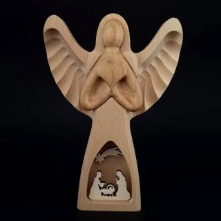 Dřevěný anděl s vkladem - betlém, masivní dřevo, 20x13,5x3 cm