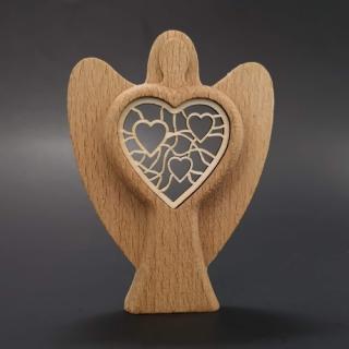 Dřevěný anděl s vkladem - srdce, masivní dřevo, výška 10 cm