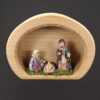 Dřevěný betlém ve tvaru polokoule s figurkami, masivní dřevo, 17 x 13 x 4,5 cm, český výrobek