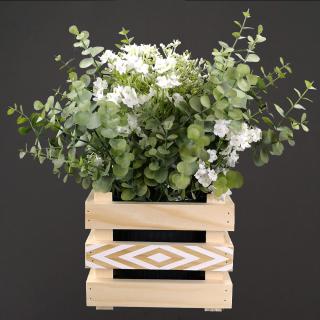Dřevěný obal na květináč s motivem kosočtverčů, 17x17x15cm, dřevěný květináč