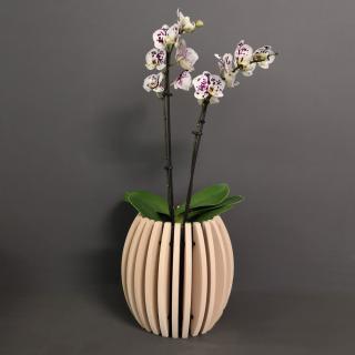 Dřevěný obal na květináč sud z masivního dřeva, 22 x 22 cm, dřevěný květináč