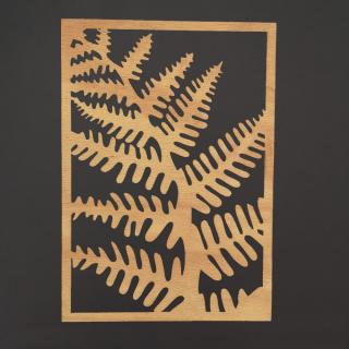 Dřevěný obraz kapradina, rozměr 30 x 21 cm, český výrobek