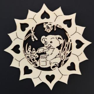 Dřevěný obrázek k vymalování slunečnice s medvídkem 10 cm