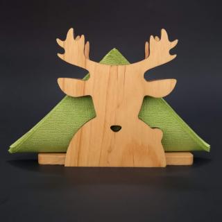 Dřevěný stojánek na ubrousky ve tvaru jelena, masivní dřevo, velikost 13 cm