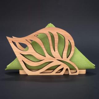 Dřevěný stojánek na ubrousky ve tvaru listu, masivní olše, 14x8,5x3,5 cm