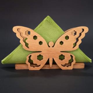 Dřevěný stojánek na ubrousky ve tvaru motýla, masivní dřevo, 12,5x7,5x3,5 cm