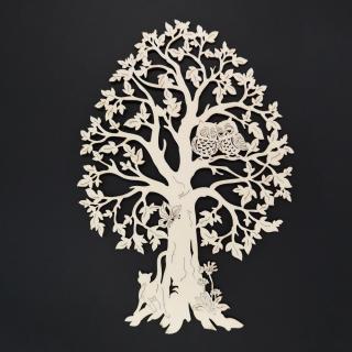 Dřevěný strom se sovami, přírodní závěsná dekorace, výška 28 cm