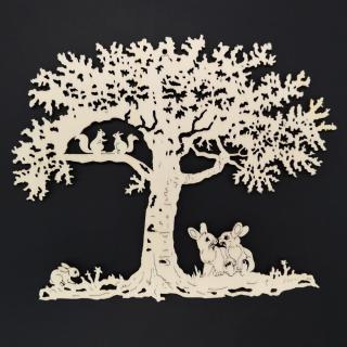 Dřevěný strom se zajíčky, přírodní závěsná dekorace, 18 cm