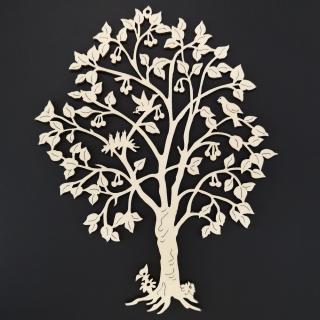 Dřevěný strom třešeň s ptáky, přírodní závěsná dekorace, výška 21 cm