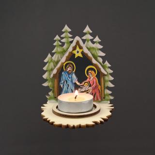 Dřevěný svícen na čajovou svíčku betlém, 10 cm, český výrobek