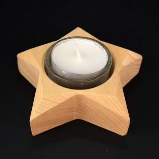 Dřevěný svícen ve tvaru hvězdy, masivní dřevo, 10x3 cm