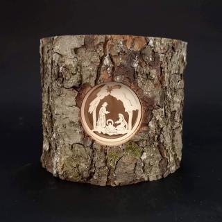 Dřevěný svícen z kůrového kmenu s vkladem - betlém, masivní dřevo, výška 12 cm