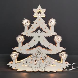 Dřevěný svítící portál strom vánoční, 29x29x10 cm