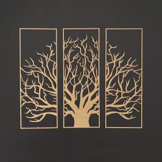 Dřevěný třídílný obraz - strom, rozměr 51 x 47 cm, český výrobek