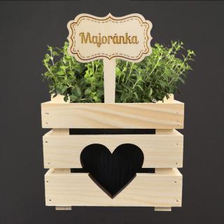 Dřevěný zápich - cedulka na bylinky Majoránka, výška 20 cm, český výrobek