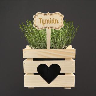 Dřevěný zápich - cedulka na bylinky Tymián, výška 20 cm, český výrobek