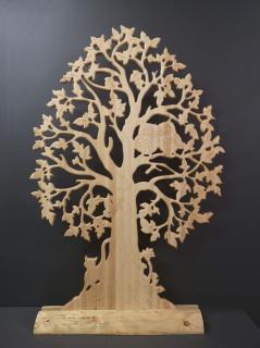 Maxi dekorace strom z masivu se sovami 150 cm