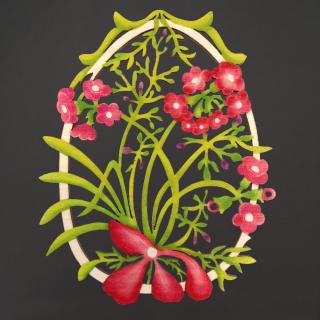 Velikonoční dřevěná ozdoba - vajíčko s květinami, 12 cm, český výrobek