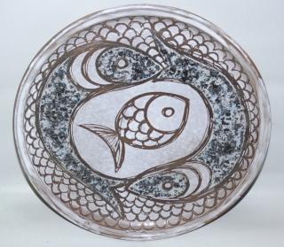 Autorský keramický talíř s rybami signováno Hana Benešová