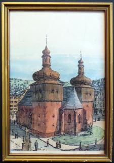 Náchodský kostel / tuš, akvarel / signováno