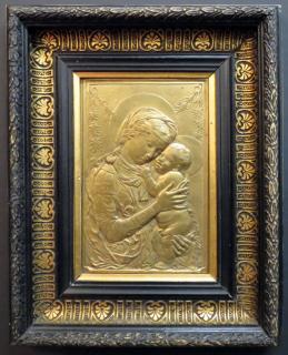 Panna Marie s jezulátkem / bronzová, zlacená plastika