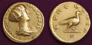Aureus zlato 999 | Faustina ml. (161-175 po Kr.) Řím | replika mince (Materiál: zlato 999 Velikost: 18 mm Hmotnost: 7,3 g)