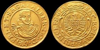Dukát zlato 999 | Albrecht z Valdštejna (1625-1634) Čechy | replika mince (Materiál: zlato 999 Velikost: 21 mm Hmotnost: 3,2 g)