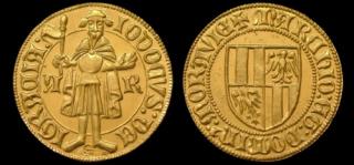 Dukát zlato 999 | Jošt Lucemburský (1375-1411) Morava – Brno | replika mince (Materiál: zlato 999 Velikost: 21 mm Hmotnost: 3,45 g)