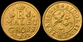 Malý groš 1606 zlato 999 | Rudolf II. (1576-1611) Čechy | replika mince (Materiál: zlato 999 Velikost: 17 mm Hmotnost: 1,2 g)
