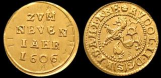 Malý groš zlato 999 | Rudolf II. (1576-1611) Čechy | replika mince (Materiál: zlato 999 Velikost: 17 mm Hmotnost: 1,2 g)