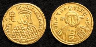 Solidus zlato 999 | Michal III. (842-867 po Kr.) Byzanc | replika mince (Materiál: zlato 999 Velikost: 20 mm Hmotnost: 4,3 g)