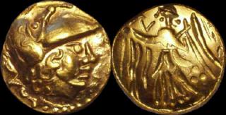 Statér zlato 999 | Keltové (1. pol. 2. stol. př. Kr.) střední Evropa | replika mince (Materiál: zlato 999 Velikost: 20 mm Hmotnost: 6,95 g)